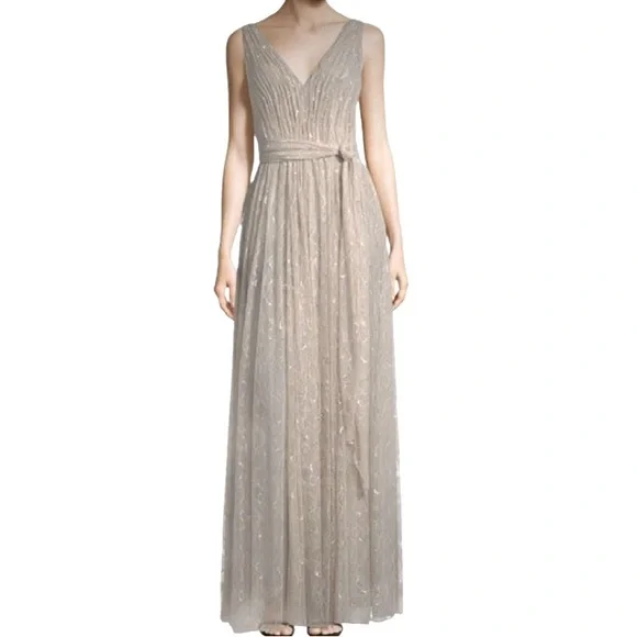 Vera Wang Womens Lace Double-V Evening Dress Taupe 6 Vera Wang Womens Lace Double-V Evening Dress Taupe 6